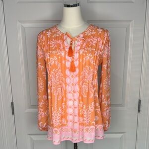 NWOT Lilly Pulitzer Marilina Lileeze Orange Pink Pleated Tussles Tunic Size XXS